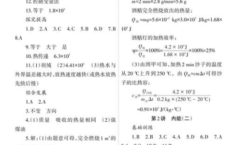 初三物理练习册答案（初三物理教材答案上册）